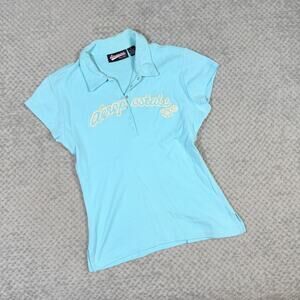 vintage y2k baby blue aeropostale spellout cap sleeve collared polo top L